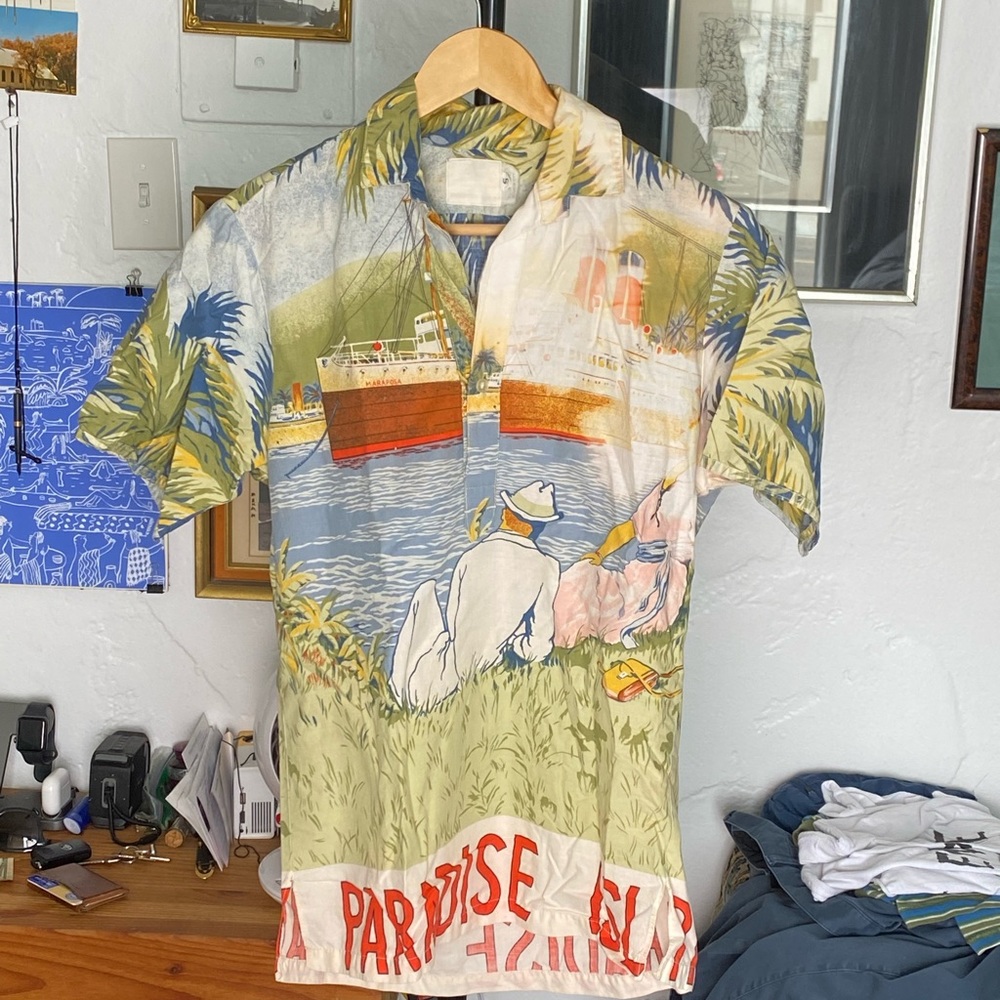 Vintage half button shirt full print